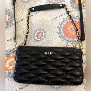 DKNY convertible crossbody or shoulder bag in genuine quilted black leather